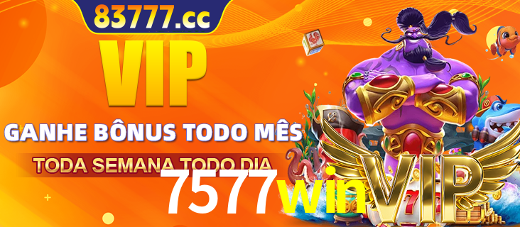 Banner promocional do 7577win oferecendo 100% de recompensas adicionais contínuas para quem fizer o login diário (Daily sign-in), com um mascote de coelho.