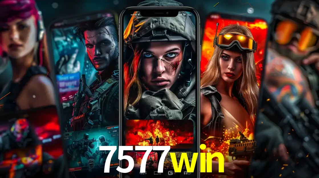 Montagem de telas de celular mostrando diversos personagens, masculinos e femininos, de um jogo de tiro, ilustrando a diversidade de equipes de e-sports para apostar no 7577win.