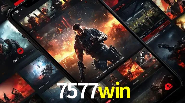 Tela de um celular exibindo uma galeria de jogos de tiro com temática militar, mostrando a variedade de e-sports disponíveis para apostas na plataforma de entretenimento 7577win.